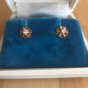 Vintage 14k Gold and Diamond Stud Earrings